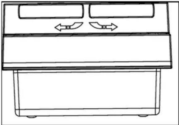Line drawing of a double door with two side panels and directional arrows indicating flow or movement (no text or symbols).