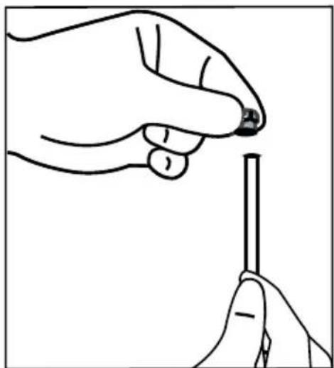 Line drawing of a hand holding a pen tip, no text or symbols present.