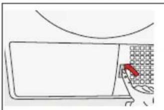 Simple line drawing of a door with a red object inserted, no text or symbols present.