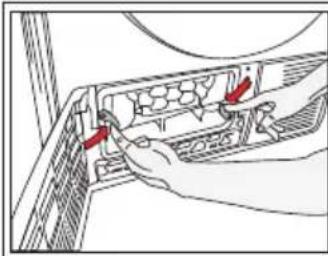 Illustration of hands operating a computer ventilation grater with red arrows indicating ports (no text or symbols present)