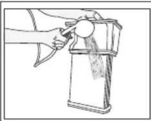 Illustration of a hand pouring liquid into a container (no text or symbols)