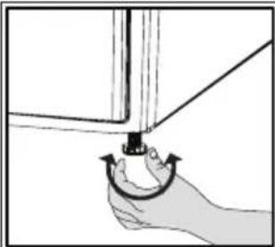 Hand holding a mechanical component with a curved arrow indicating rotation (no text or symbols).
