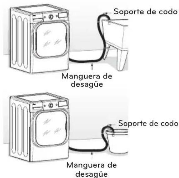 Soporte de codo Manguera de desagüe Soporte de codo Manguera de desagüe