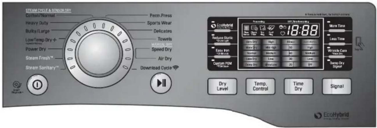 LG DLHX4072W - Características del panel de control - 1