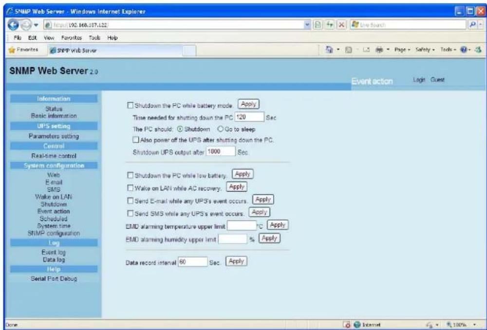 PowerPlus SNMP Web Management - Event action - 1