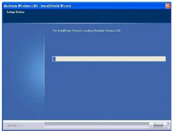 Mediatek Wireless LAN - InstallShield Wizard Setup Status The InstallShield Wizard is installing Mediatek Wireless LAN InstallShield Cancel