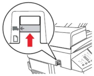 Diagram showing a printer with a paper feeding into a slot, highlighting the insertion of a slot with a red arrow.