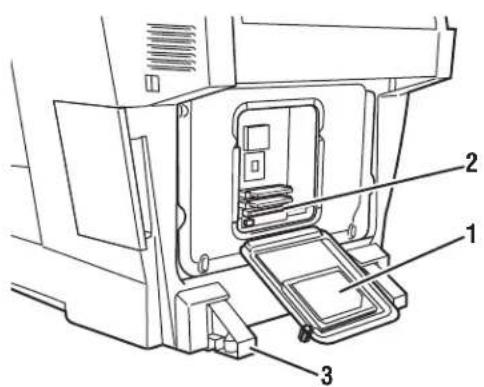 Technical diagram of a mechanical device with numbered components labeled 1, 2, and 3