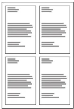 Four-panel document layout with placeholder text blocks, likely for form or template purposes.