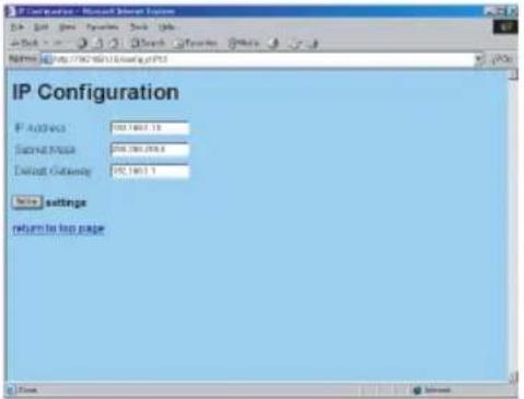 IP Configuration - Microsoft Internet Services File Edit View Favorites Search Tools Name: http://www.ipf11.com/ijr73 IP Configuration IP Address: 202.1661.18 Internet mask: 202.1661.054 Default gateway: 202.1661.1 Note settings return to top page