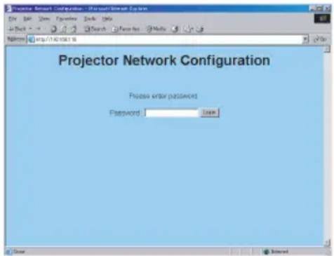 Projector Network Configuration - Microsoft Excel System File Edit View Favorites Tools Help Search Search Plus Import http://163268118 Projector Network Configuration Please enter password Password Login Close Internet