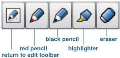 red pencil return to edit toolbar black pencil highlighter eraser