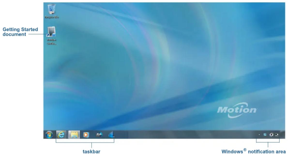 Getting Started document Recycle Bin Motion Gettin... Motion® taskbar Windows® notification area