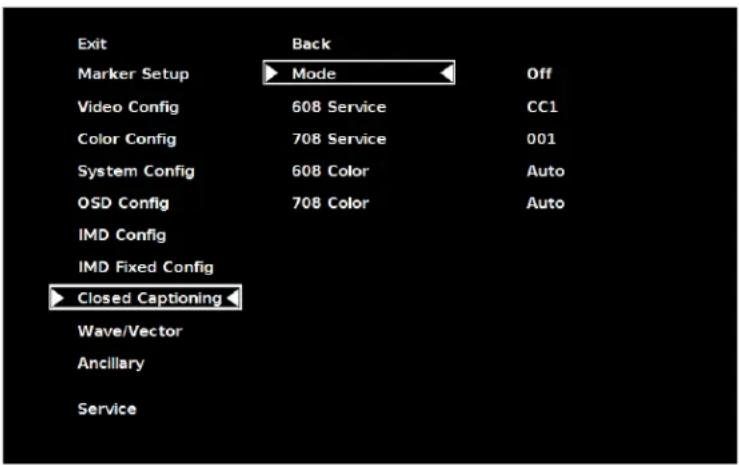 MARSHALL V-R261-DLW - Closed Captioning Submenu - 1