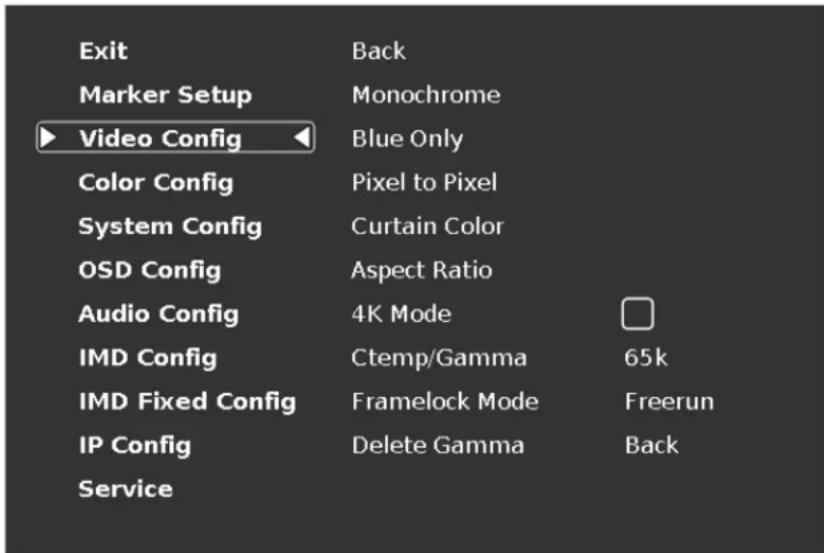 MARSHALL QVW-1708 - Video Configuration Submenu - 1