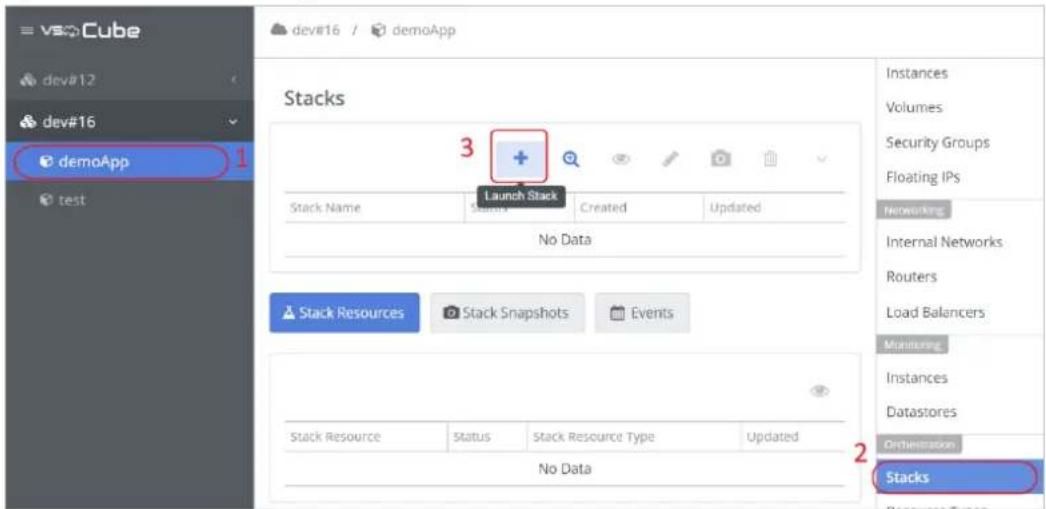 dev#16 / demoApp dev#12 dev#16 demoApp test Stacks 3 + Launch Stack Stack Name Created Updated No Data Stack Resources Stack Snapshots Events Stack Resource Status Stack Resource Type Updated No Data Instances Volumes Security Groups Floating IPs Networking Internal Networks Routers Load Balancers Monitoring Instances Datastores Orthemation Stacks