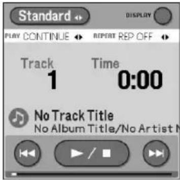 Standard DISPLAY PLAY CONTINUE ▼ REPEAT REP OFF ▼ Track Time 1 0:00 No Track Title No Album Title/No Artist M