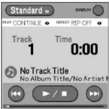 Standard DISPLAY PLAY CONTINUE REPEAT REP OFF Track Time 1 0:00 No Track Title No Album Title/No Artist M