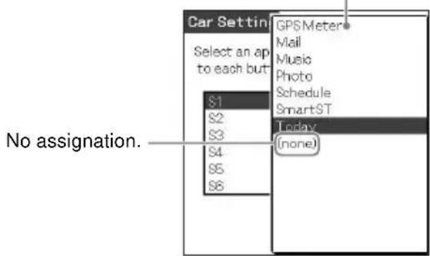 Car Setting Select an ap to each but S1 S2 S3 S4 S5 S6 GPS Meter Mail Music Photo Schedule SmartST Today (none) No assignation.