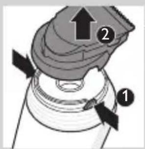 Diagram of a mechanical component with numbered parts and directional arrows indicating motion or flow
