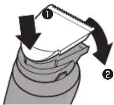 Diagram showing a mechanical component with labeled parts and directional arrows indicating motion or assembly.