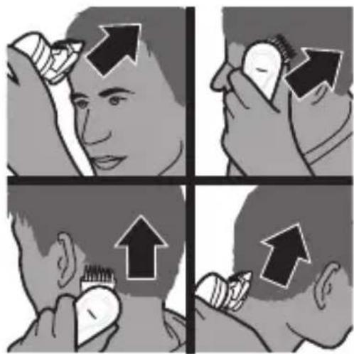 Four-panel comic strip showing a person applying force to their ear with arrows indicating direction of movement.