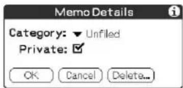 Memo Details Category: ▼ Unfiled Private: ✓ OK Cancel Delete...
