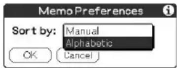 Memo Preferences Sort by: Manual Alphabetic OK Cancel