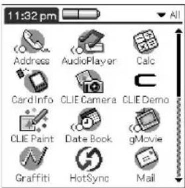 11:32 pm Address AudioPlayer Calc CardInfo CLIE Camera CLIE Demo CLIE Paint Date Book gMovie Graffiti HotSync Mail