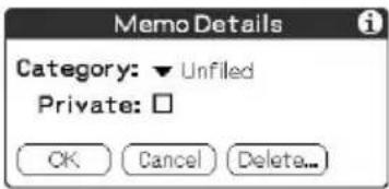 Memo Details Category: ▼ Unfiled Private: □ OK Cancel Delete...