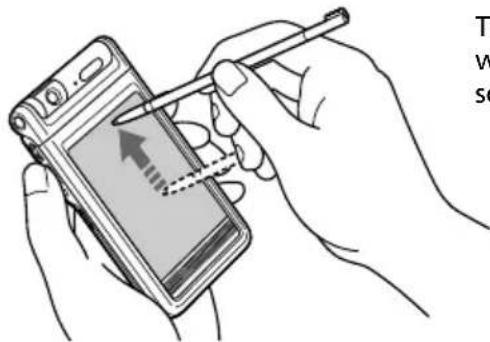 Illustration showing a hand using a smartphone to write on a screen with an arrow and dotted line, accompanied by partial text fragments.