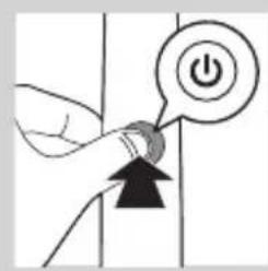 Diagram showing a hand pressing a button with an 'Power' icon, indicating action or operation.