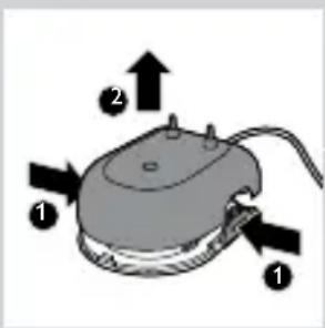 Diagram of a computer mouse with labeled parts and directional arrows indicating movement or force