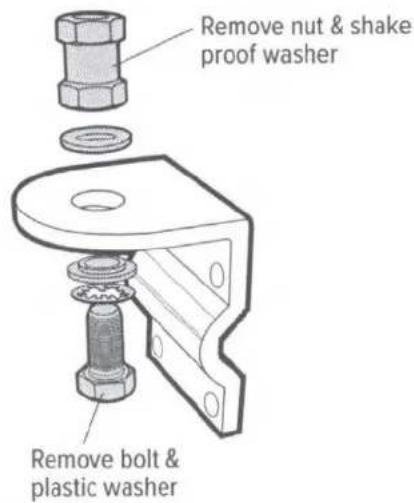 Remove nut & shake proof washer Remove bolt & plastic washer