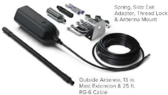 Spring, Side Exit Adapter, Thread Lock & Antenna Mount Outside Antenna, 13 In. Mast Extension & 25 ft. RG-6 Cable