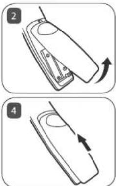 Diagram showing two steps of a device grip or folding process, labeled 2 and 4 with directional arrows indicating movement.