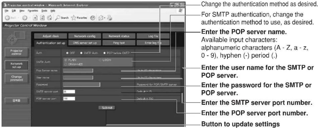 PANASONIC PT-DW5100UL - ■Authentication server set up page - 1