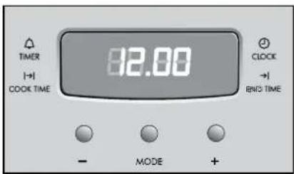 TIMER +> COOK TIME 12.00 CLOCK + BND TIME - MODE +