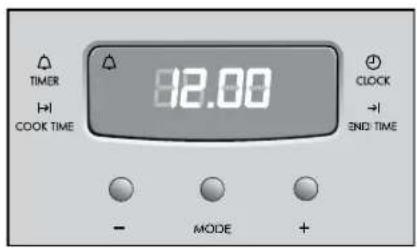 TIMER COOK TIME 12.00 CLOCK → END: TIME - MODE +