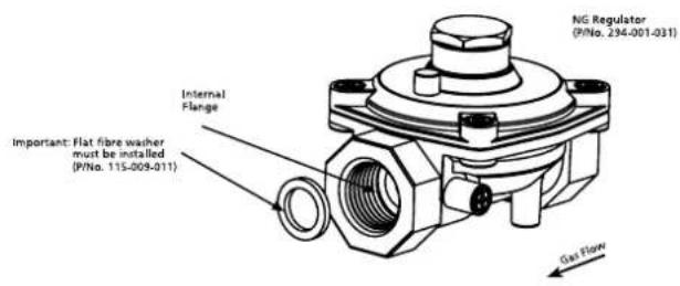 NG Regulator (P/No. 294-001-031) Internal Flange Important: Flat fibre washer must be installed (P/No. 115-009-011) Gas Flow