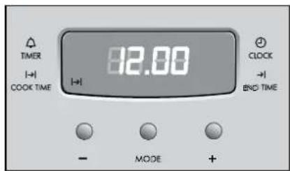 TIMER I→I COOK TIME 12.00 CLOCK →I END TIME - MODE +