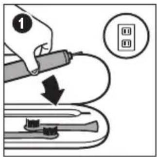 Diagram showing a hand using a tool to press or install a device, with an icon indicating the process.