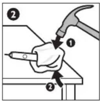 Diagram illustrating a hand tool application with labeled parts and directional arrows indicating process flow