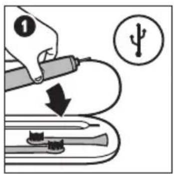 Diagram showing a hand using a tool to press or install a device, with a switch symbol and numbered callout.