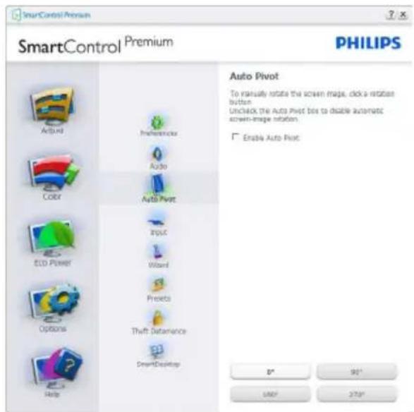 SmartControl Premium SmartControl Premium PHILIPS Auto Pivot To manually rotate the screen image, click a rotation button Unlock the Auto Pivot box to disable automatic screen-image rotation. Enable Auto Pivot: D* 90° 560° 273°