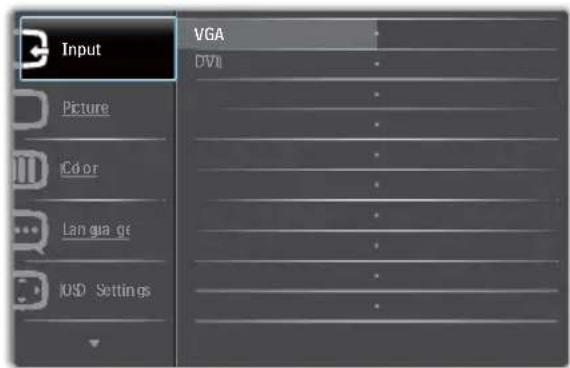 Input Picture Color Language USD Settings VGA DVII