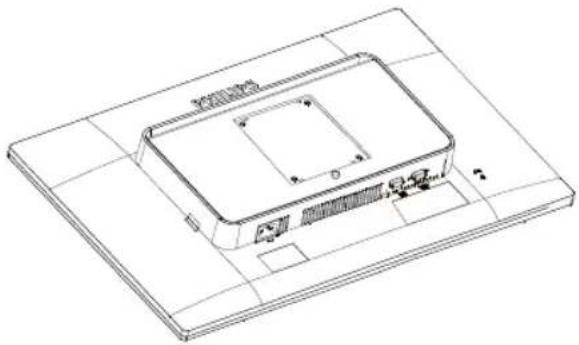 Technical line drawing of a rectangular electronic device mounted on a grid base (no text or symbols)