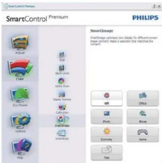 SmartControl Premium PHILIPS SmartControl Premium Adjust RGB Back Line Alpha Save Display Games Collection SmartImage SmartImage Off Office Photo Movie Economy Game Text