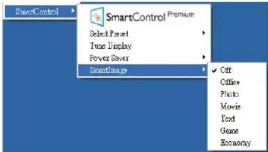 SmartControl SmartControl Premium Select Preset Time Display Power Save SmartImage Off Office Photo Movie Text Game Economy