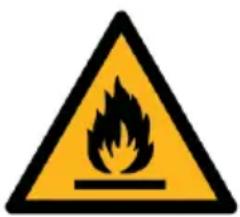 Warning sign depicting a flame symbol in a yellow triangle with black border